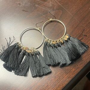 Black Tassel Hoop Earrings